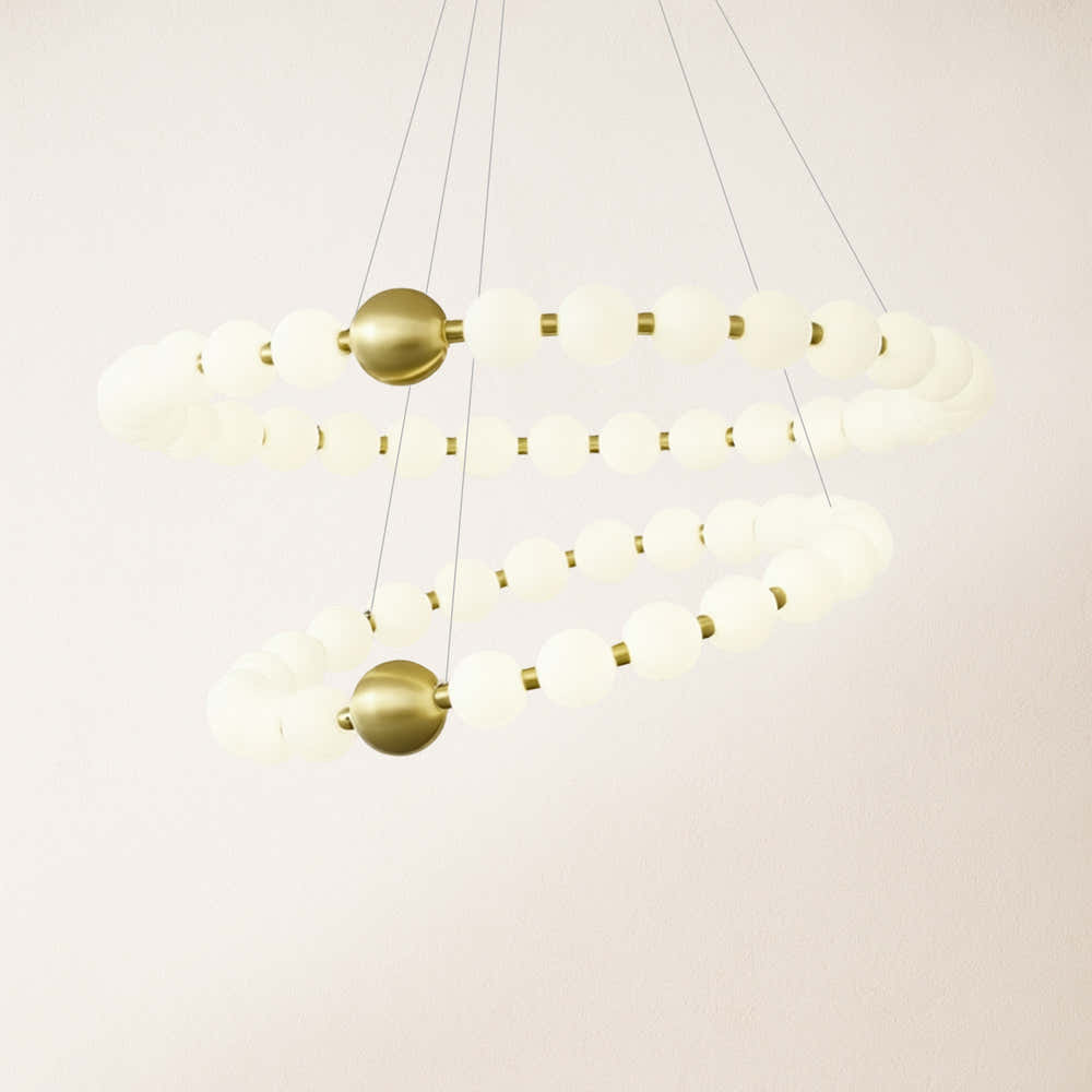 Velora Pearl Bead 2 Tiered Round Chandelier 32"D