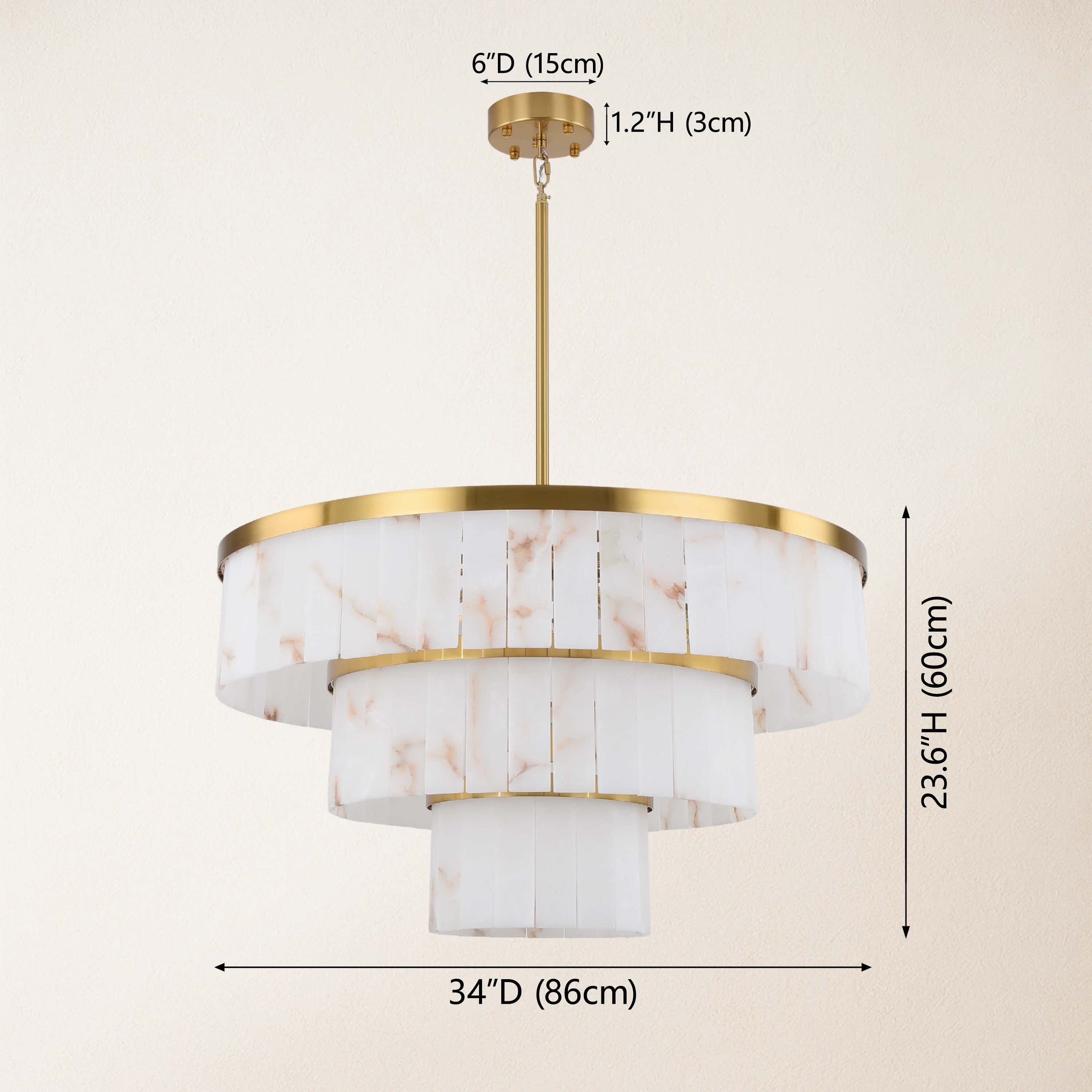 Solmare Alabaster Round Chandelier 34"#Finish_Gold