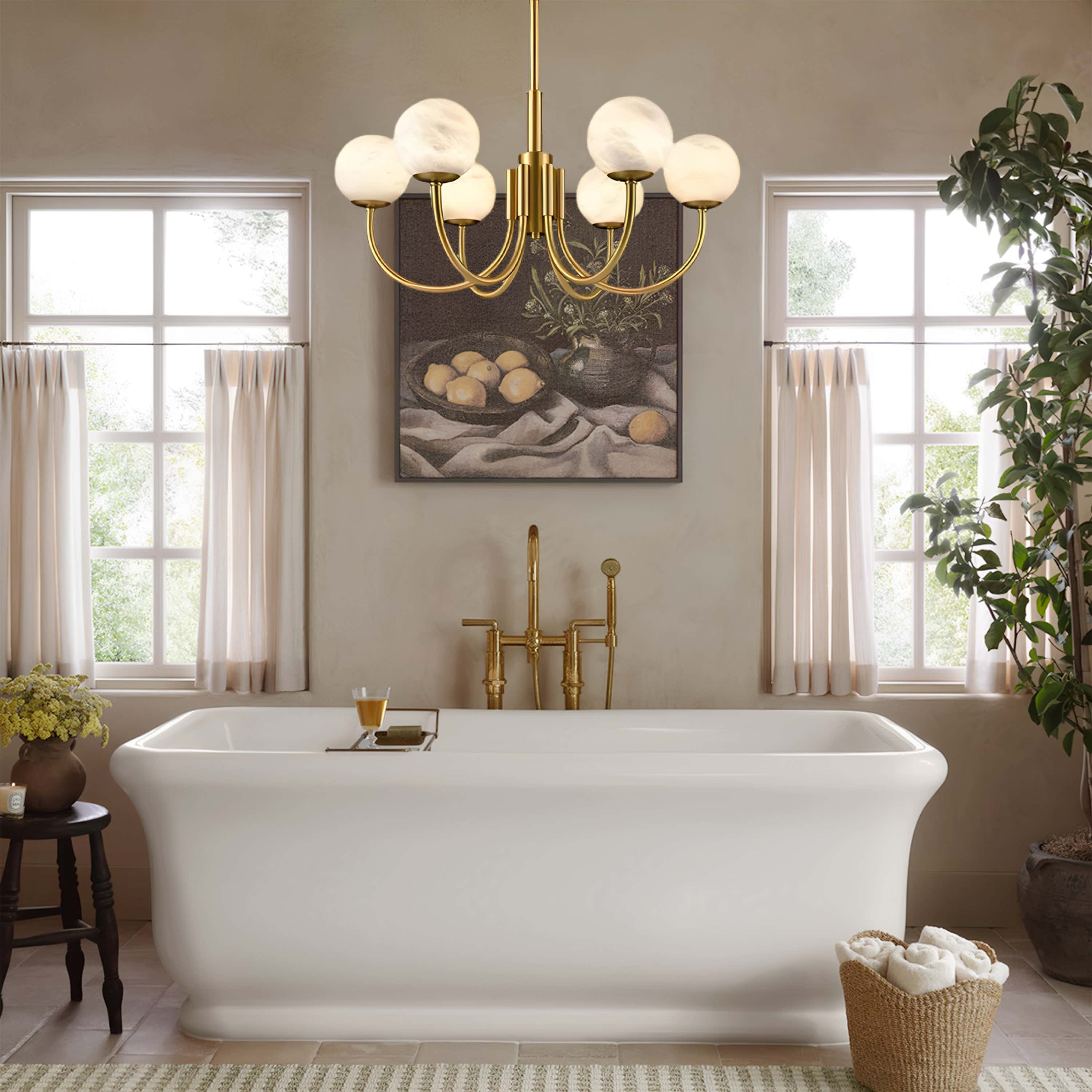 Moderner runder Alabaster-Kronleuchter, 65,6 cm Durchmesser