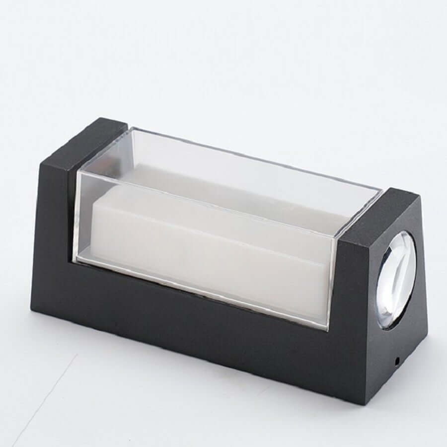 Schlanke, zweiseitig ausrichtbare Außenwandleuchte mit modernem Bogen- und Rechteckdesign