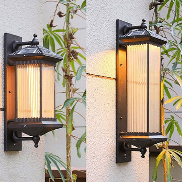 Vintage gestreiften Glas Schatten IP55 wasserdicht Retro Solar Lichter im Freien